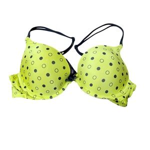 Victoria's Secret Push Up Bra 36B Yellow Black Polka Dot Padded Lingerie